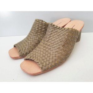 Anthroplogie Either/Or Block Heels in Olive Green Woven Leather Size 7